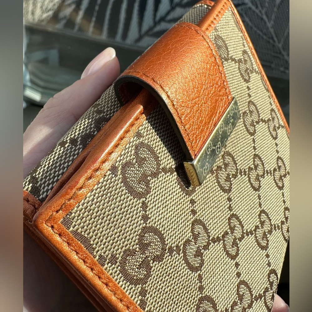 Gucci GG Supreme Canvas Bifold Wallet Orange Leather Trim - Picture 11 of 11